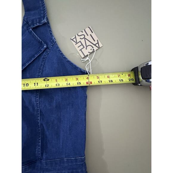 Active USA Women's M Notched Collar Halter Style Neck Denim Shorts Romper Blue - Picture 11 of 16